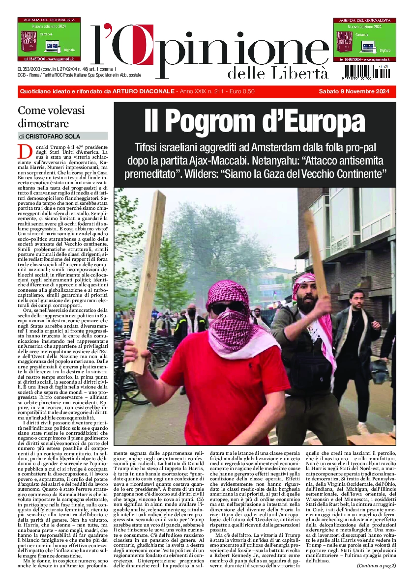 Prima-pagina-opinione della liberta-edizione-di-oggi-2024-11-11